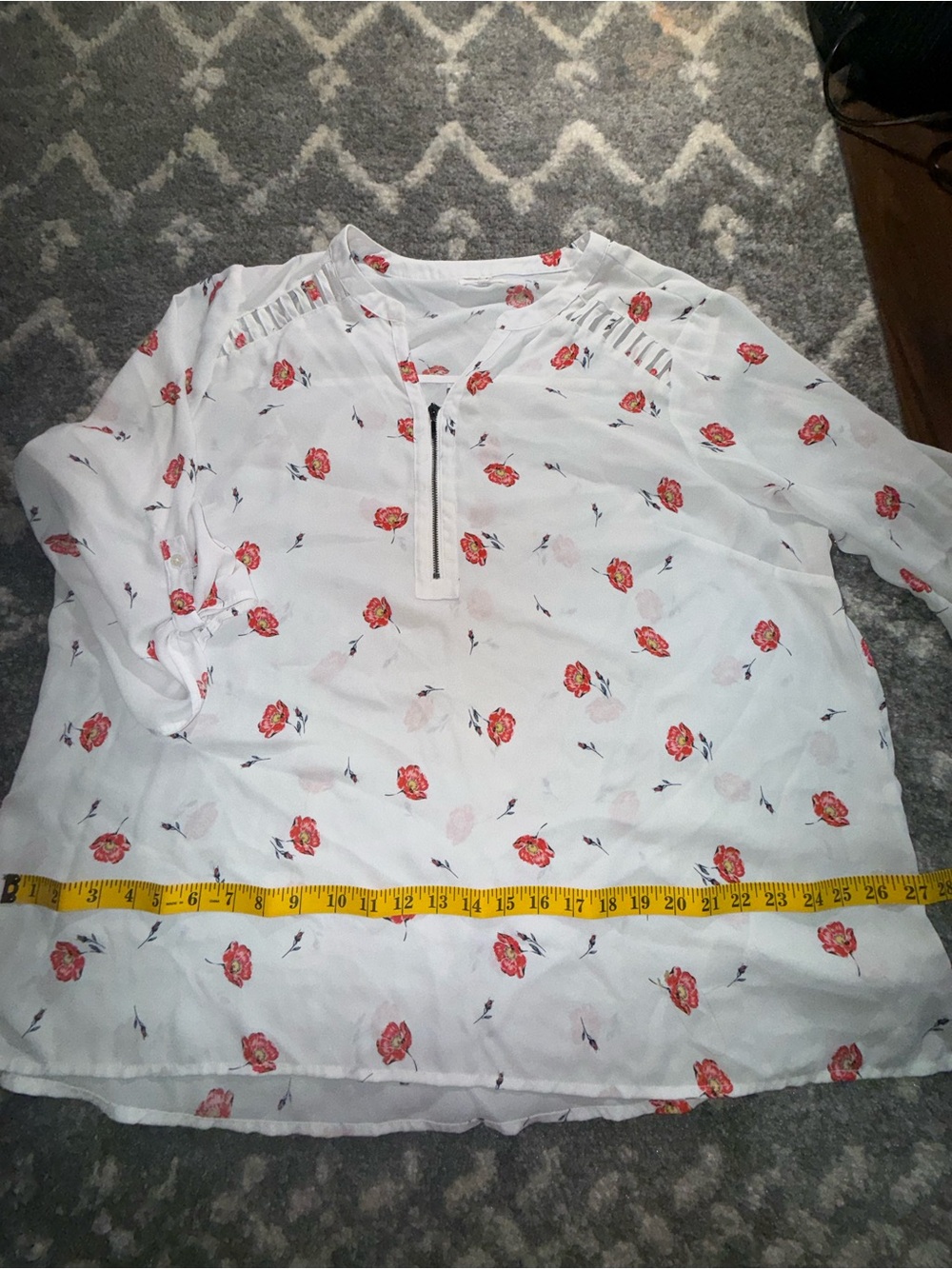 Maurices White Button-Down Shirt with Red Floral Print